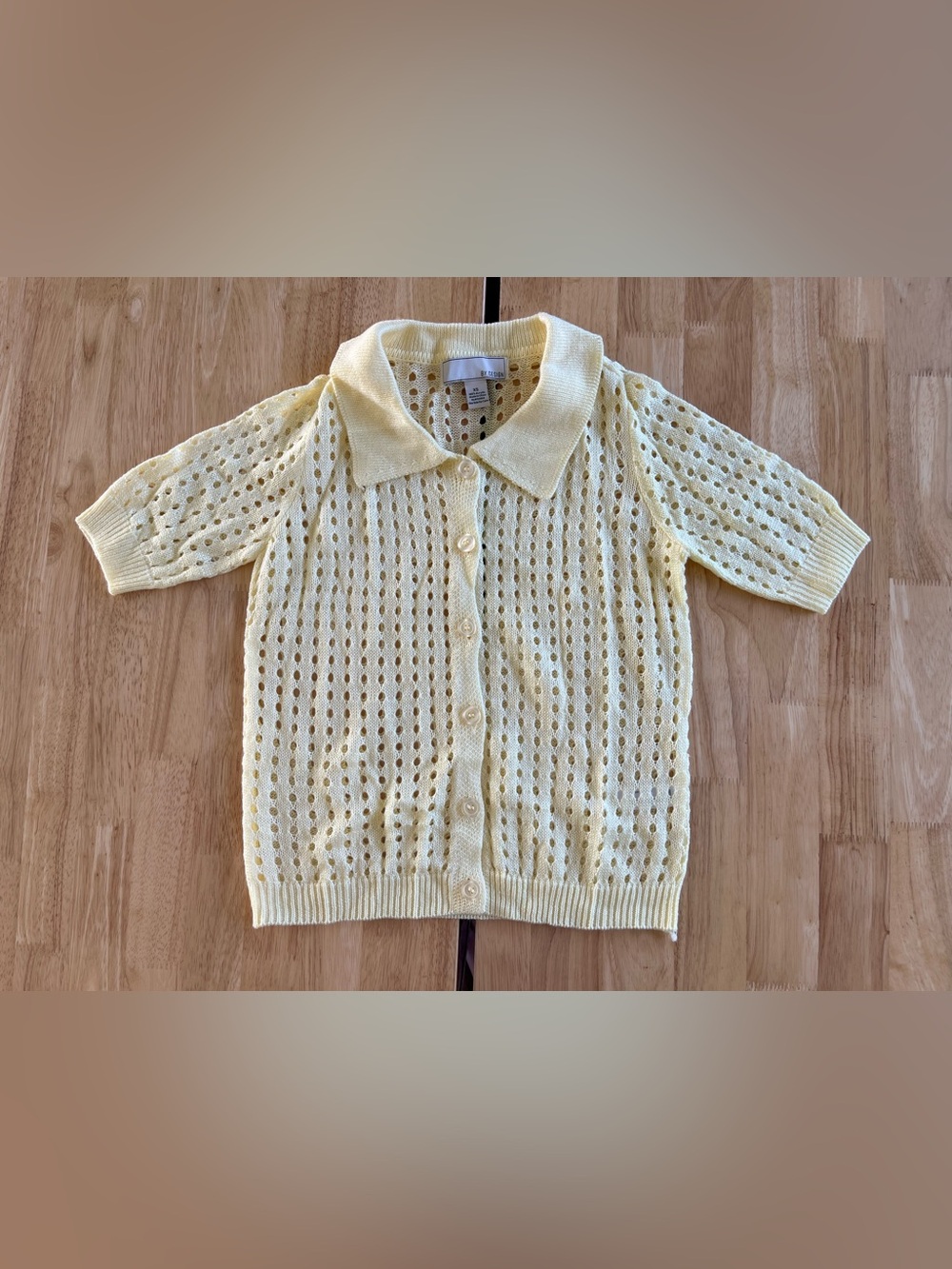 Light Yellow Pointelle Short-Sleeve Button Cardigan